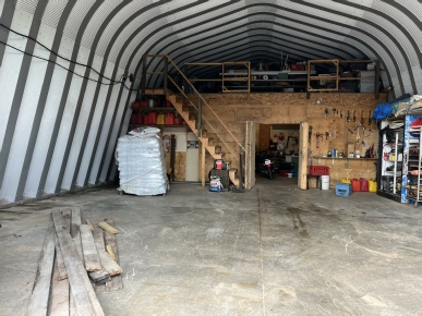 Garage and Quonset hut exterior
